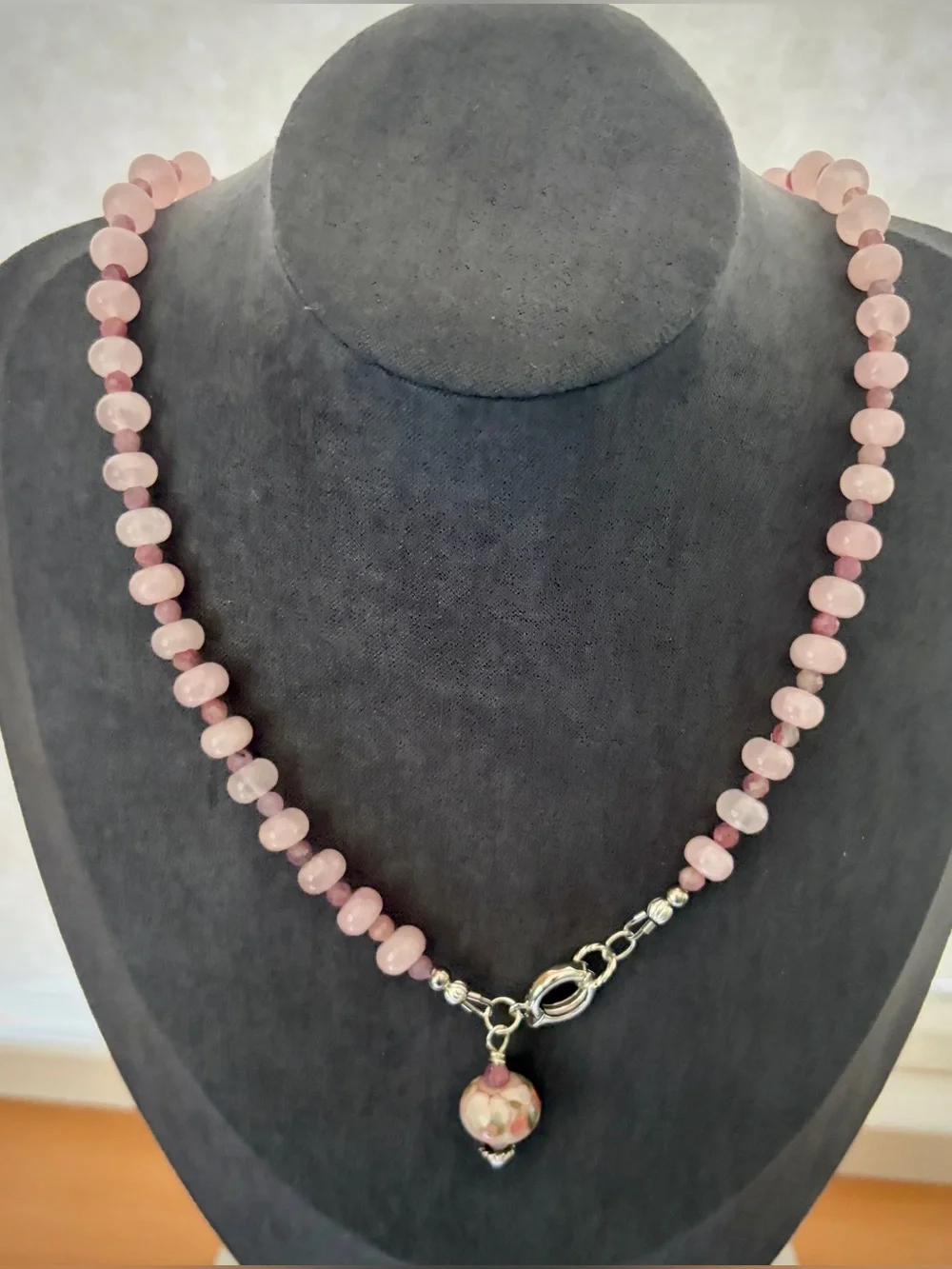 Soft Pink Rose Quartz and Pink Tourmaline Handcrafted Bead Necklace